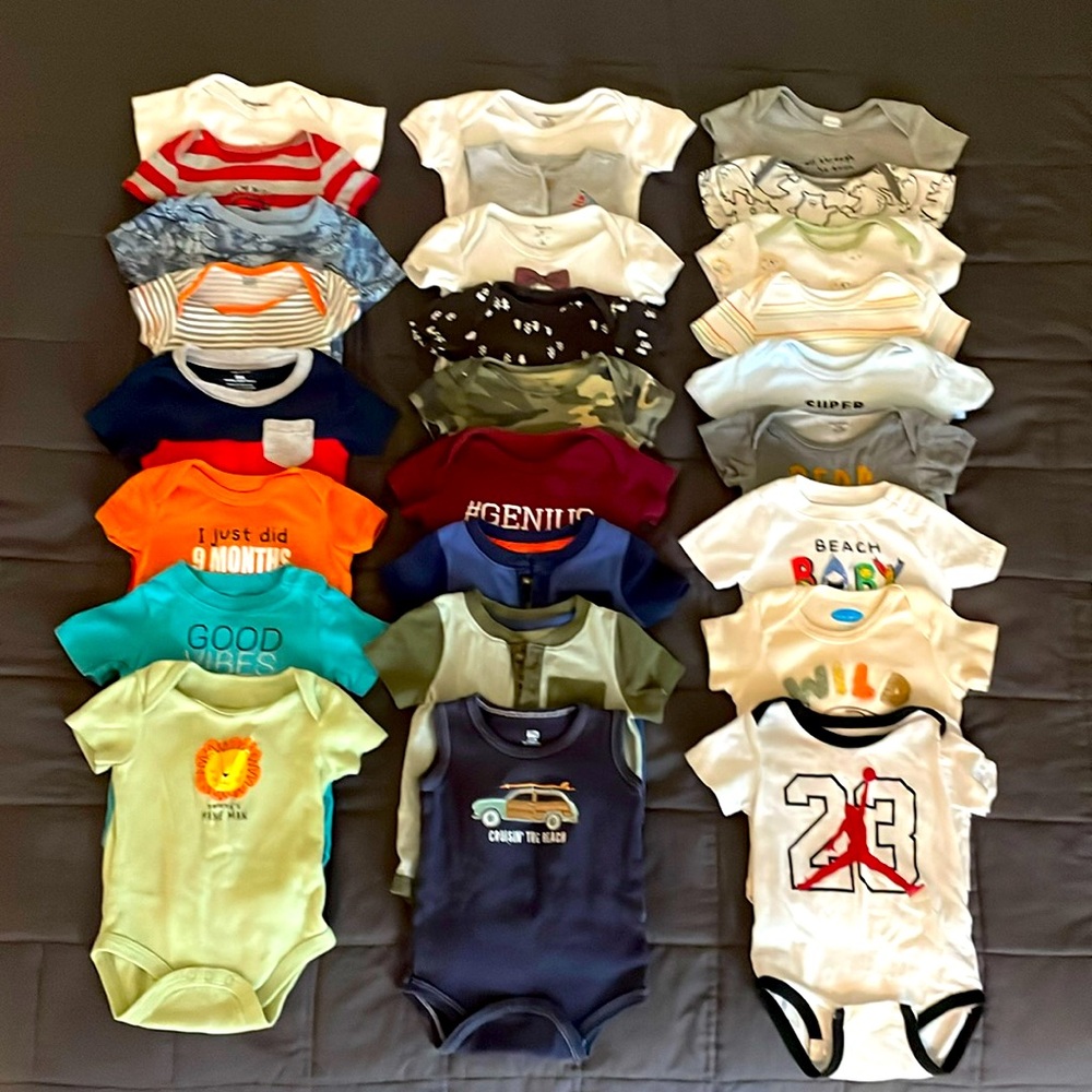 26 6x9 month short sleeve onesies, great condition